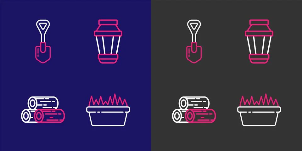 Set line Fresh grass in a rectangular, Wooden logs, Garden light lamp and S.. Stock Illustration