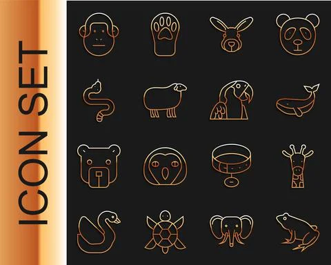 Set line Frog, Giraffe head, Whale, Rabbit, Sheep, Snake, Monkey and Macaw 스톡 일러스트