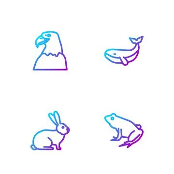 Set line Frog, Rabbit, Eagle head and Whale. Gradient color icons. Vector Stock Illustration