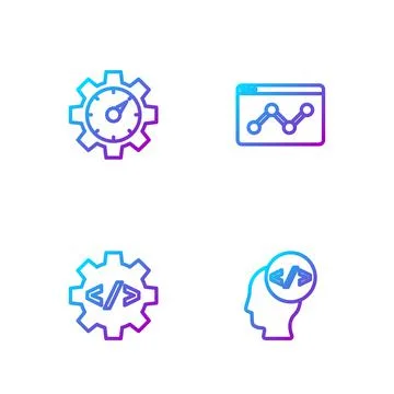 Set line Front end development, , Website statistic and . Gradient color icons Stock Illustration