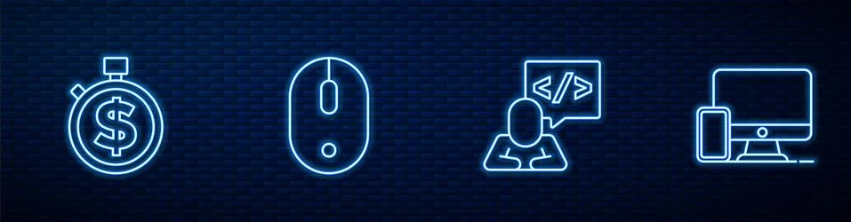 Set line Front end development, Time is money, Computer mouse and Monitor and 스톡 일러스트