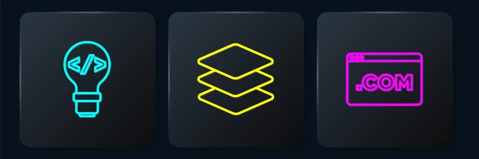 Set line Front end development, UI or UX design and Layers. Black square button Illustrazione stock