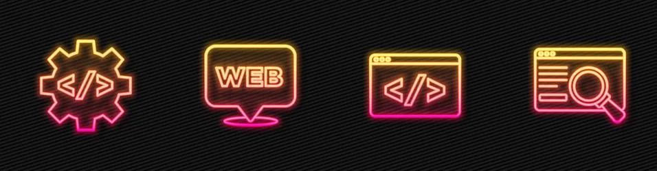 Set line Front end development, , Web and graphic design and UI or UX. Glowing 库存插图