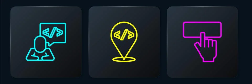 Set line Front end development, Keyboard and . Black square button. Vector Stock Illustration