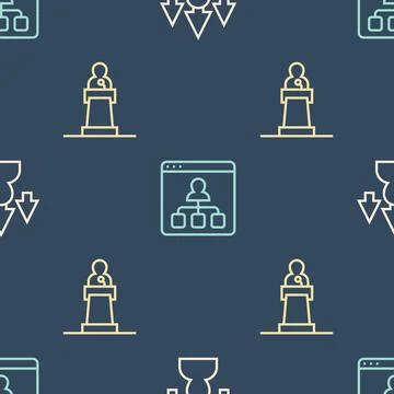 Set line Front end development, Speaker and Online education on seamless pattern Illustrazione stock