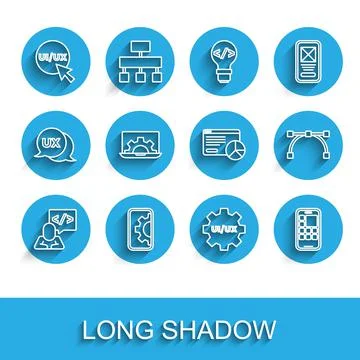 Set line Front end development, Web, UI or UX design, Mobile Apps, Bezier curve Stock Illustration