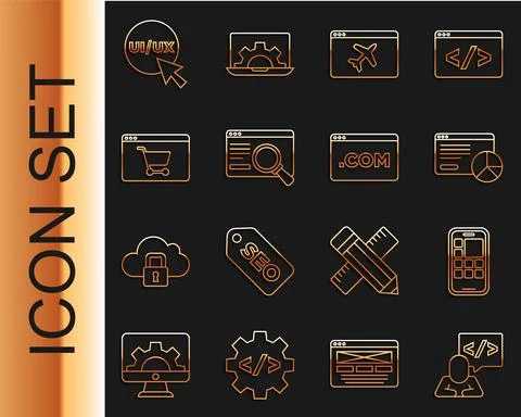 Set line Front end development, Mobile Apps, Website statistic, template, UI or 스톡 일러스트