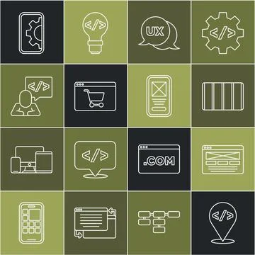 Set line Front end development, UI or UX design, Color palette guide, Online Stock Illustration