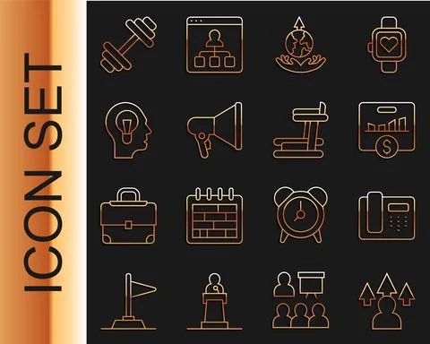 Set line Front end development, Telephone 24 hours support, Key performance Stock-Illustration