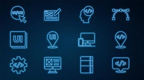 Set line Front end development, UI or UX design, Monitor and mobile and icon 库存插图