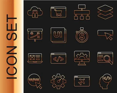 Set line Front end development, UI or UX design, Site map, Planning strategy Stock Illustration