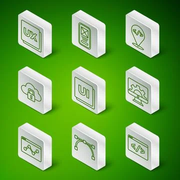 Set line Front end development, Bezier curve, UI or UX design, Cloud computing 스톡 일러스트