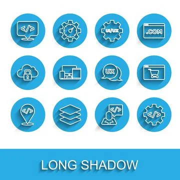 Set line Front end development, Layers, Monitor, mobile, tablet, Online shopping イラスト素材
