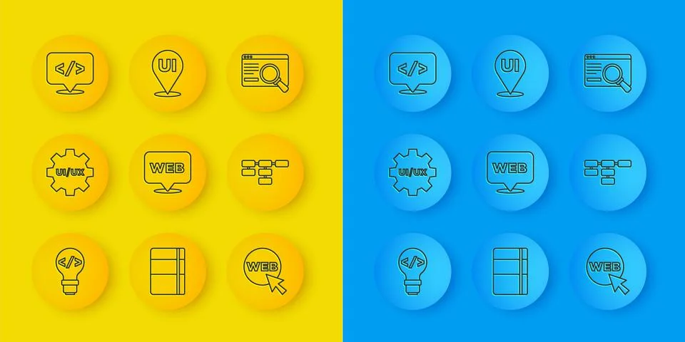Set line Front end development, UI or UX design, Web and graphic, Site map,   Stock Illustration