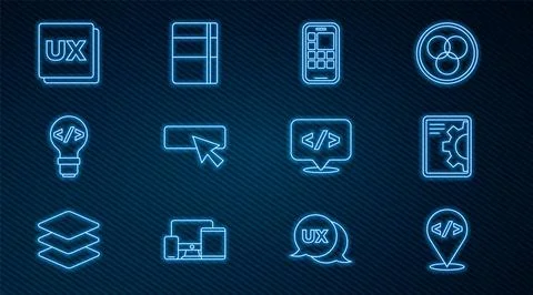 Set line Front end development, Web, Mobile Apps, UI or UX design, and Stock Illustration