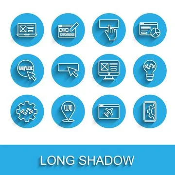 Set line Front end development, UI or UX design, Website template, and icon Illustrazione stock
