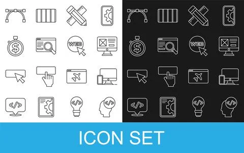 Set line Front end development, Monitor and mobile, UI UX design, Crossed r.. 스톡 일러스트