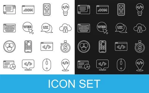 Set line Front end development, Time is money, Cloud computing lock, UI or .. Stock Illustration