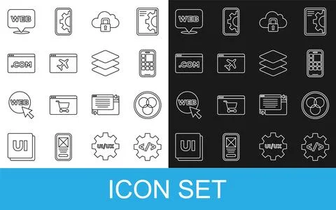 Set line Front end development, RGB and CMYK color mixing, Mobile Apps, Clo.. Stock Illustration