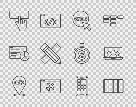 Set line Front end development, Color palette guide, Web and graphic design.. Ilustração Stock