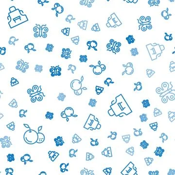 Set line Fruit, Kitchen apron and Butterfly on seamless pattern. Vector Stock Illustration