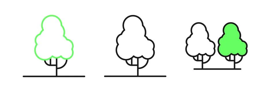 Set line Fruit tree icon isolated on white background. Agricultural plant. .. Stock Illustration