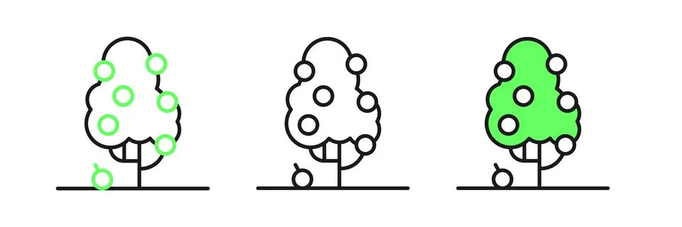 Set line Fruit tree icon isolated on white background. Agricultural plant. .. Stock Illustration