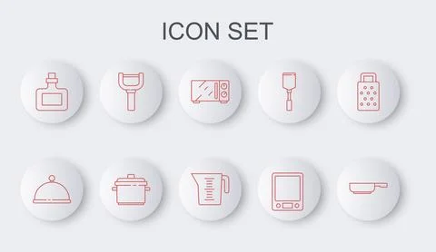Set line Frying pan, Covered with tray, Microwave oven, Electronic scales, .. Stock Illustration