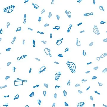 Set line Frying pan, Kitchen colander and Blender on seamless pattern. Vector Stock Illustration