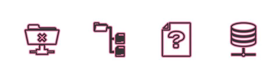 Set line FTP cancel operation, Unknown document, Folder tree and Server, Data 스톡 일러스트