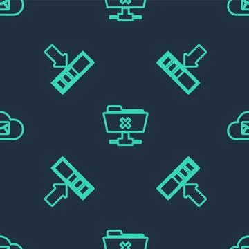 Set line FTP cancel operation, Loading and Cloud mail server on seamless pattern 스톡 일러스트
