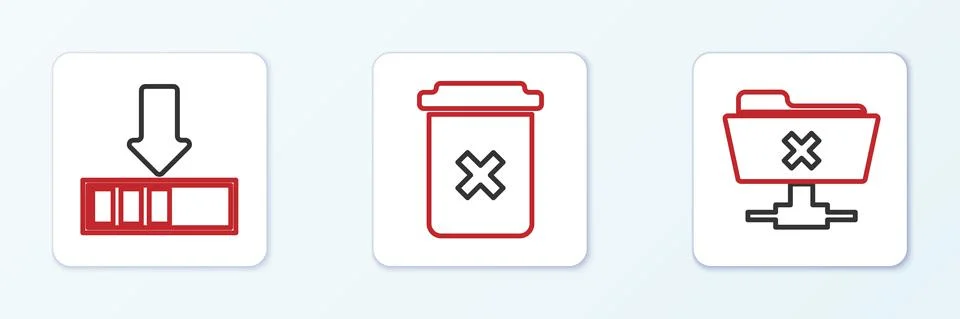 Set line FTP cancel operation, Loading and Trash icon. Vector Stock-Illustration