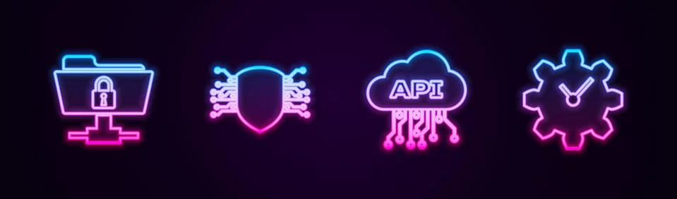 Set line FTP folder and lock, Cyber security, Cloud api interface and Time Stock Illustration