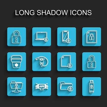 Set line FTP folder and lock, Computer api interface, Lock, Folder, USB flash Stock Illustration