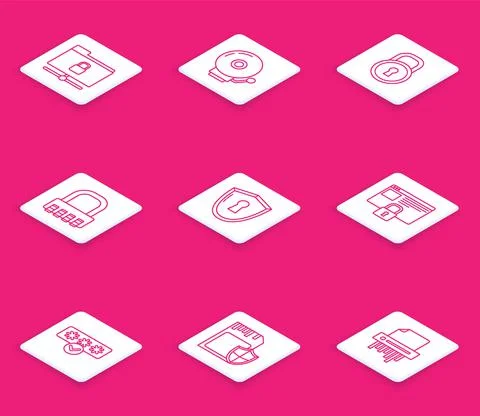 Set line FTP folder and lock, Ringing alarm bell, Lock, Safe combination, Shield 库存插图