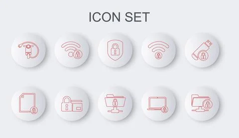Set line FTP folder and lock, Document, Shield security with, Laptop, Electric Illustrazione stock