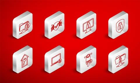 Set line FTP folder and lock, Cyber security, Lock on monitor, Shield with Stock Illustration