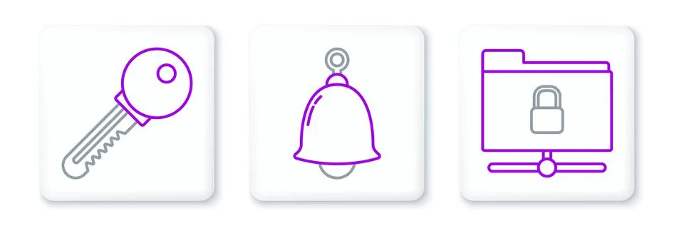 Set line FTP folder and lock, Key and Ringing bell icon. Vector Stock Illustration
