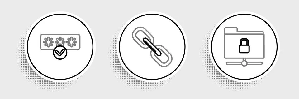 Set line FTP folder and lock, Password protection safety access and Chain link Stock Illustration