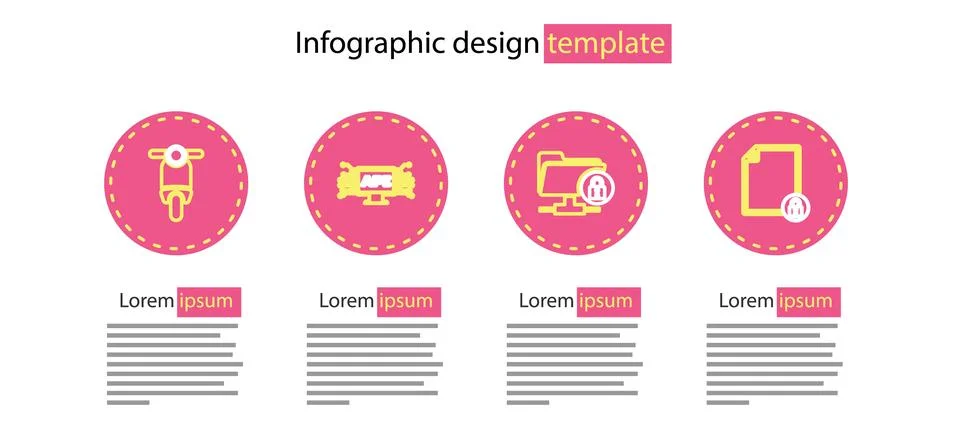 Set line FTP folder and lock, Document, Computer api interface and Scooter icon Illustrazione stock