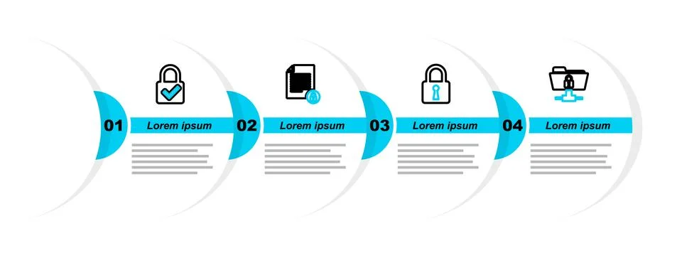 Set line FTP folder and lock, Lock, Document and check mark icon. Vector イラスト素材