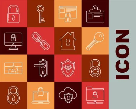 Set line FTP folder and lock, Safe combination wheel, Key, Secure your site.. Stockillustratie