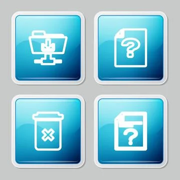 Set line FTP folder download, Unknown document, Trash can and icon. Vector Stock Illustration