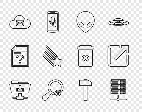 Set line FTP folder download, Server, Data, Web Hosting, Alien, Unknown searc Stock Illustration