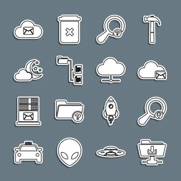 Set line FTP folder download, Search location, Cloud mail server, Unknown search Stockillustratie