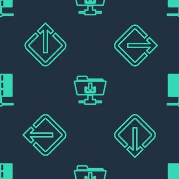 Set line FTP folder download, Open in new window and Server, Data, Web Hostin Stock Illustration