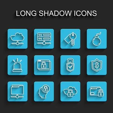 Set line FTP folder, Human head with lock, Network cloud connection, Cloud Stock Illustration