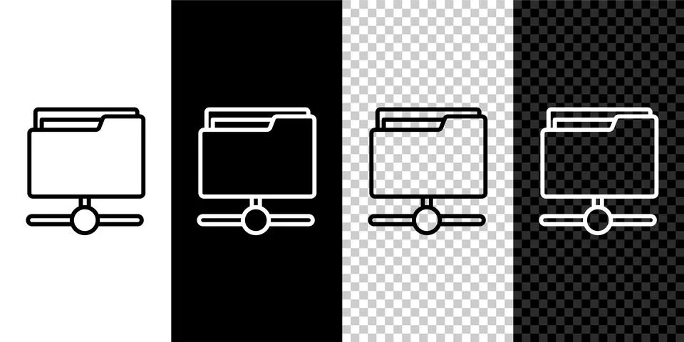 Set line FTP folder icon isolated on black and white background. Software update Stock Illustration