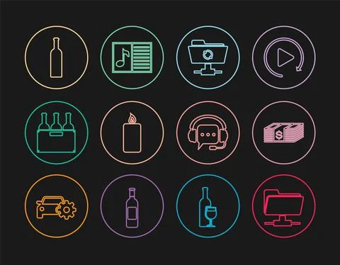 Set line FTP folder, Paper money dollars cash, sync refresh, Burning candle Stock Illustration