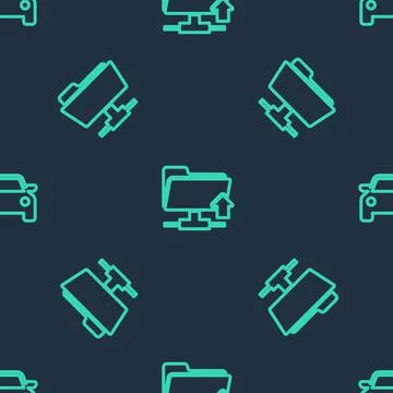 Set line FTP folder upload, and Car on seamless pattern. Vector イラスト素材